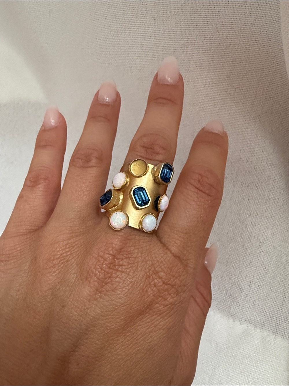 Lionette Gold Statement Ring with Blue and White Stones